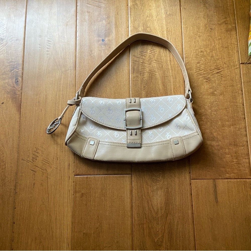 Y2K Cream/Tan Monogram Shoulder Bag with Buckle Accent